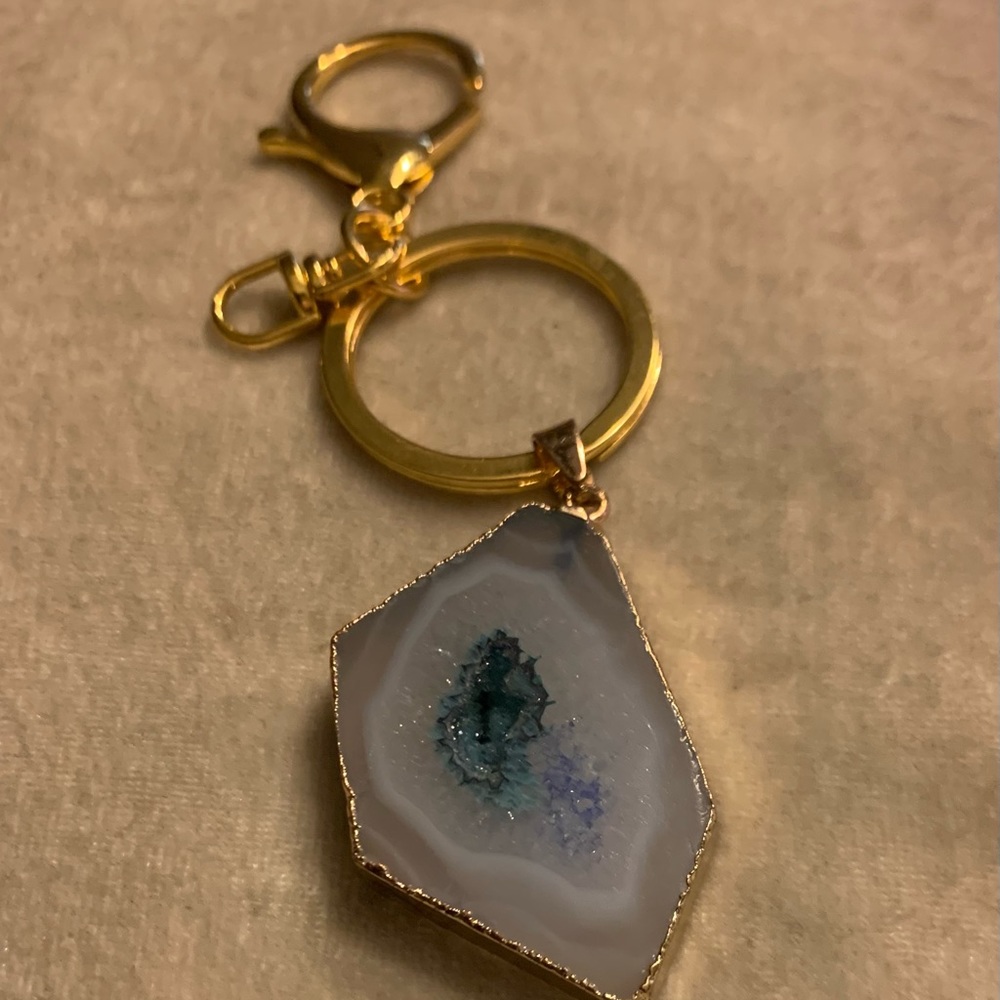Druzy Agate Pendant Gold Keychain